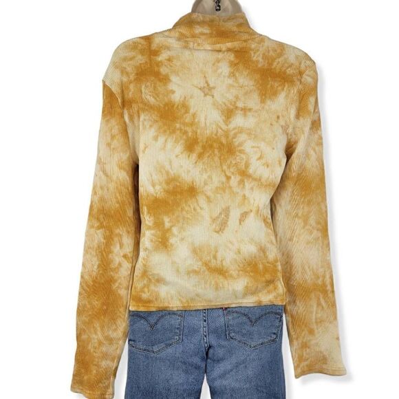 Planet Gold Yellow Tie-Dye mock collar long sleeve Top Large Junior - Picture 4 of 5